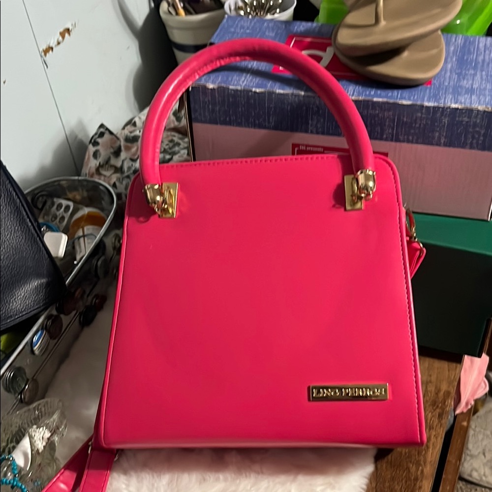 Source Unknown Pink Satchel with Gold-Tone Accents